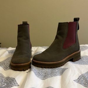 Olive and maroon chelsea boot